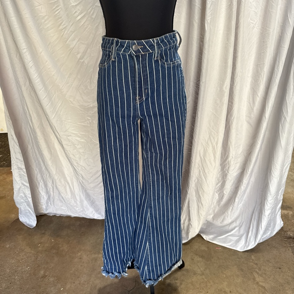 Navy Striped Women's Flare Jeans